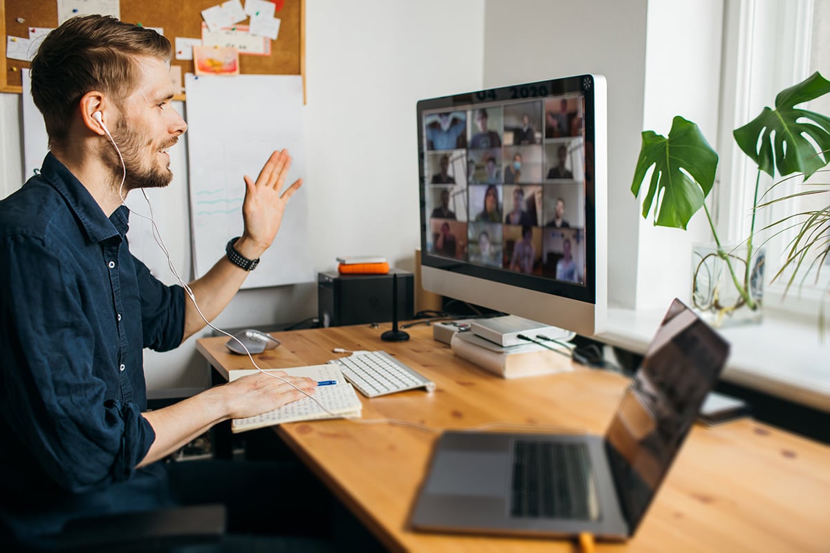 Man talking during a virtual meeting