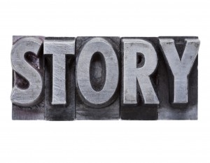 story word in metal type